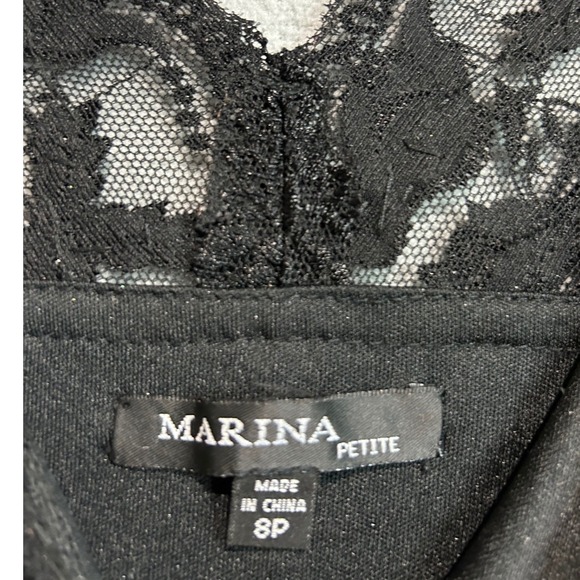 Marina Petite Black‎ Lace Beaded V Neck Sheath Dress Size 8P Party Evening - Picture 8 of 9